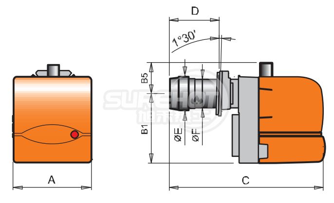 百得BTG6P燃燒器 外型尺寸圖